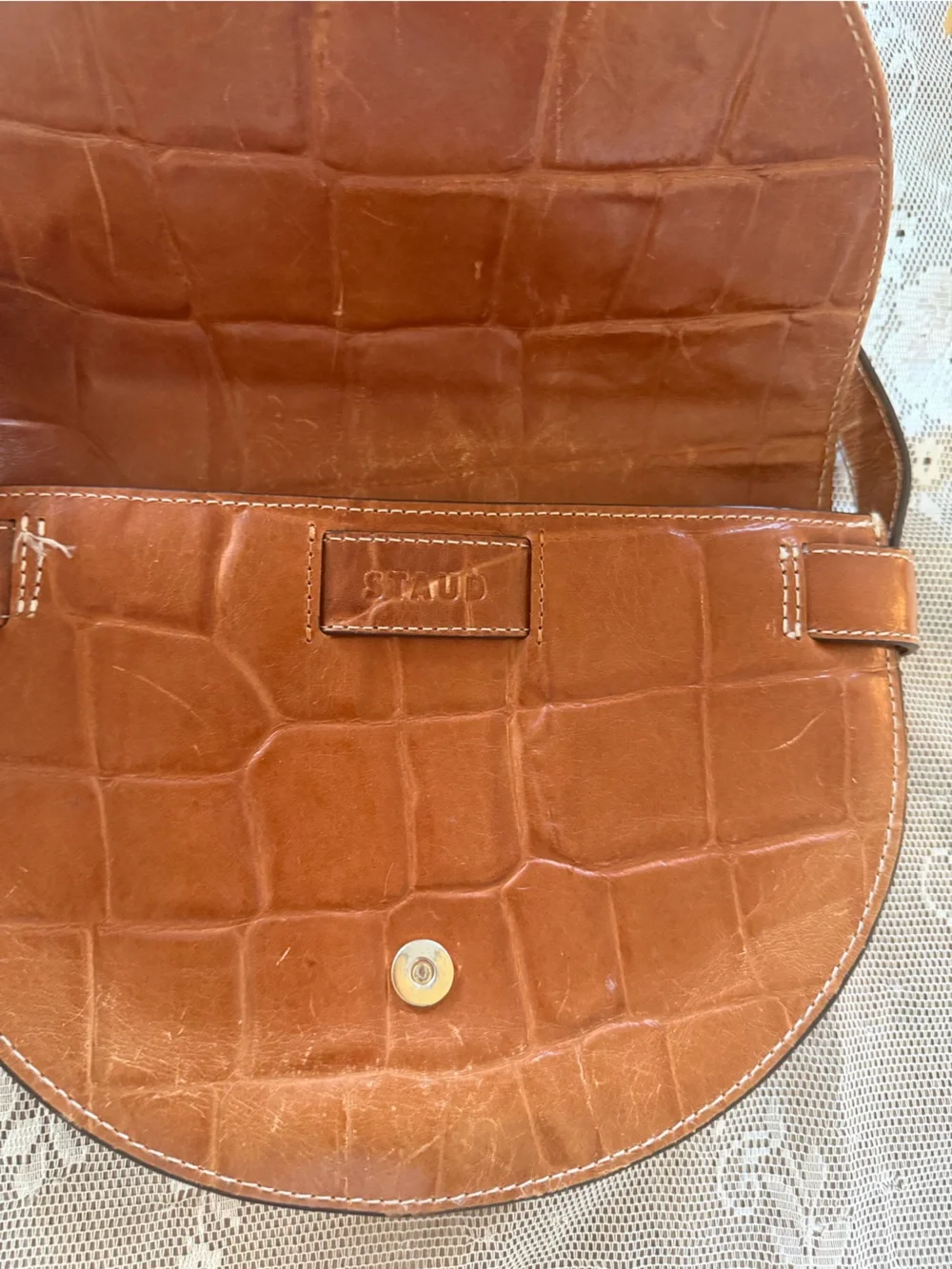 STAUD Cognac embossed shoulder bag